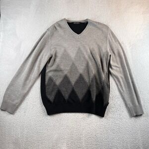 Pierre Cardin V Neck Sweater Mens M Gray Ombre Argyle Preppy Dadcore